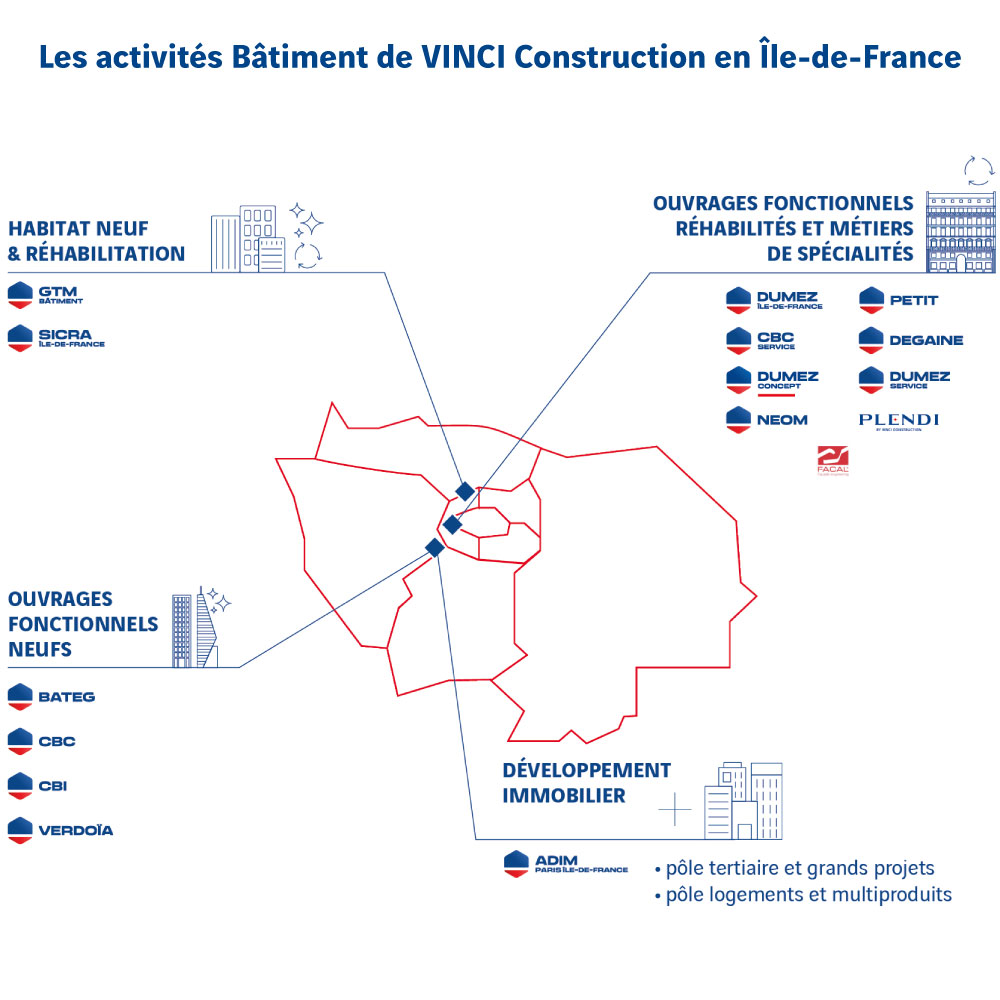Dumez Concept - Carte Les activités Bâtiment de VINCI Construction en Île-de-France
